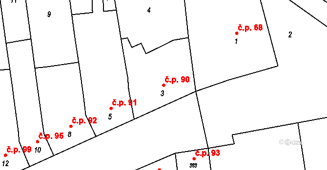 Marefy 90, Bučovice na parcele st. 3 v KÚ Marefy, Katastrální mapa