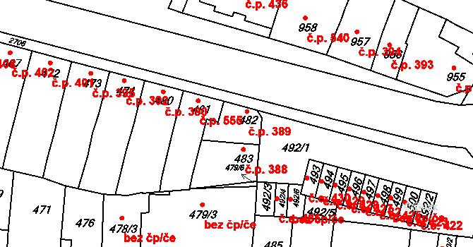 Bučovice 389 na parcele st. 482 v KÚ Bučovice, Katastrální mapa
