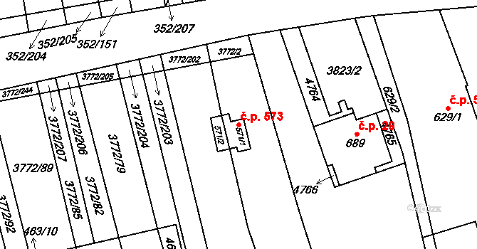 Lipov 573 na parcele st. 571/1 v KÚ Lipov, Katastrální mapa