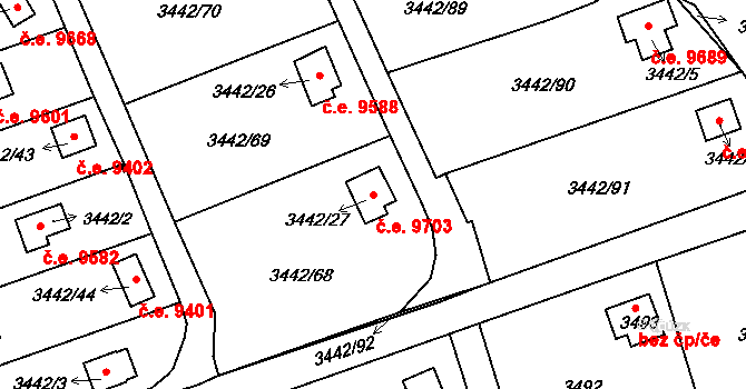 Střekov 9703, Ústí nad Labem na parcele st. 3442/27 v KÚ Střekov, Katastrální mapa
