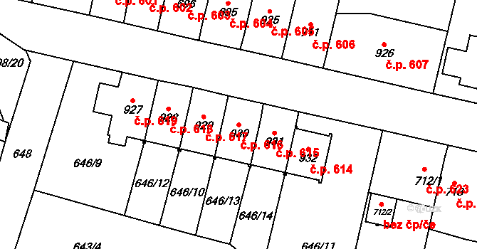 Králíky 616 na parcele st. 930 v KÚ Králíky, Katastrální mapa