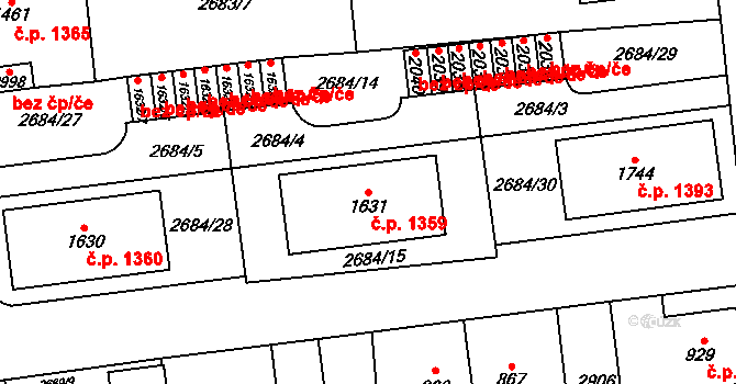 Choceň 1359 na parcele st. 1631 v KÚ Choceň, Katastrální mapa
