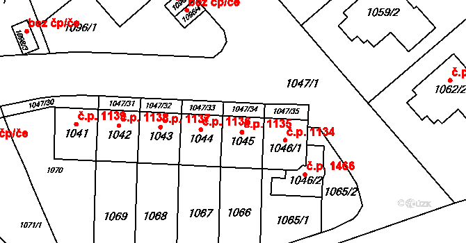 Třešť 1135 na parcele st. 1045 v KÚ Třešť, Katastrální mapa
