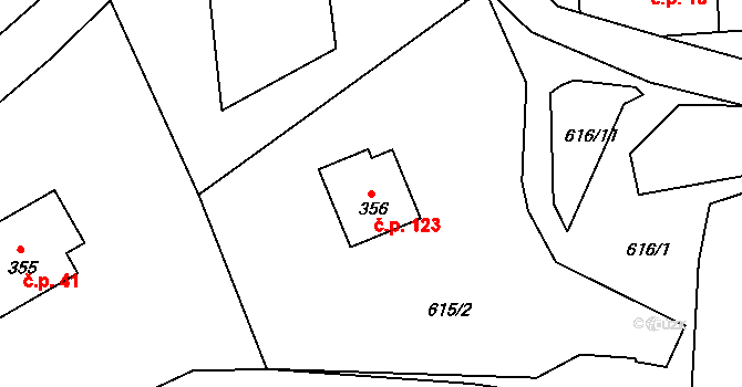 Pikovice 123, Hradištko na parcele st. 356 v KÚ Hradištko pod Medníkem, Katastrální mapa