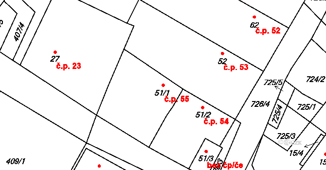 Přehořov 55 na parcele st. 51/1 v KÚ Přehořov u Soběslavi, Katastrální mapa