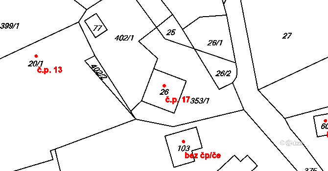 Slavošovice 17, Bolešiny na parcele st. 26 v KÚ Slavošovice u Klatov, Katastrální mapa