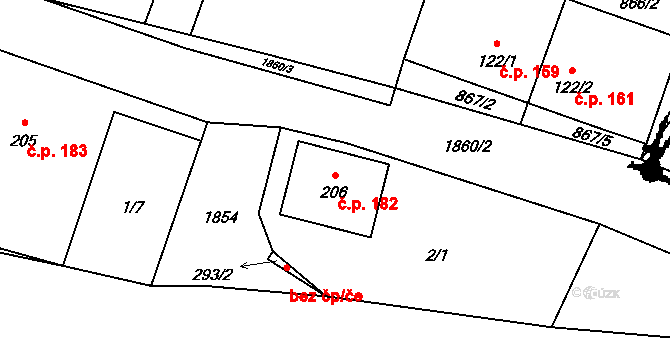 Otovice 182 na parcele st. 206 v KÚ Otovice u Broumova, Katastrální mapa