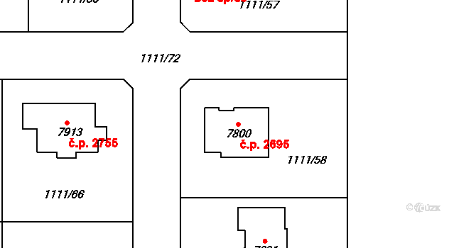 Cheb 2695 na parcele st. 7800 v KÚ Cheb, Katastrální mapa