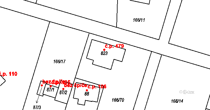 Březová 479, Březová-Oleško na parcele st. 823 v KÚ Březová u Zvole, Katastrální mapa