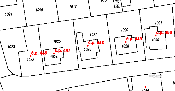 Velké Opatovice 448 na parcele st. 1026 v KÚ Velké Opatovice, Katastrální mapa
