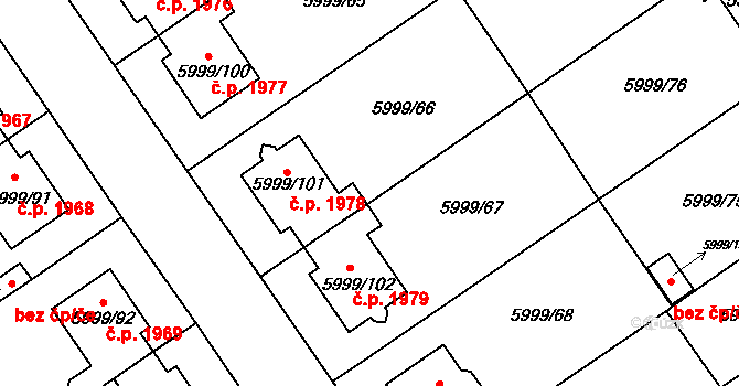Velké Meziříčí 1978 na parcele st. 5999/101 v KÚ Velké Meziříčí, Katastrální mapa