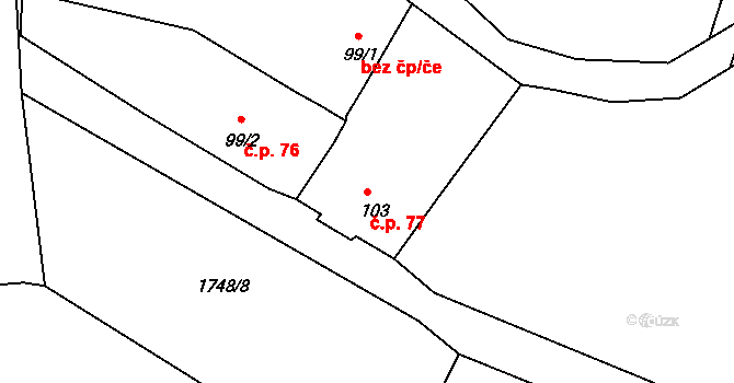 Blansko 77, Kaplice na parcele st. 103 v KÚ Blansko u Kaplice, Katastrální mapa