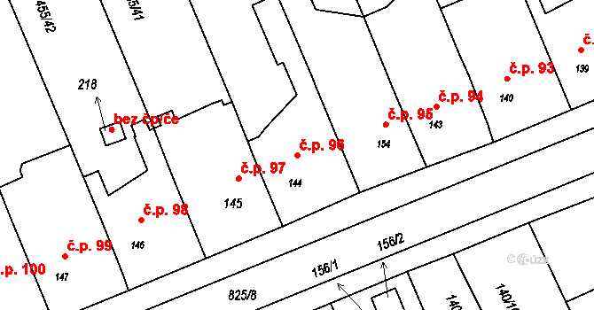 Lužany 96 na parcele st. 144 v KÚ Lužany u Přeštic, Katastrální mapa