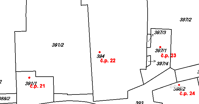Blov 22, Vilémov na parcele st. 394 v KÚ Vinaře u Kadaně, Katastrální mapa