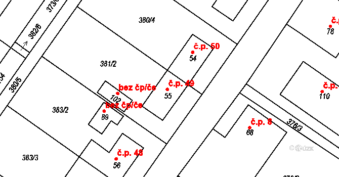 Bohumilice 49, Kožlí na parcele st. 55 v KÚ Bohumilice u Kožlí, Katastrální mapa