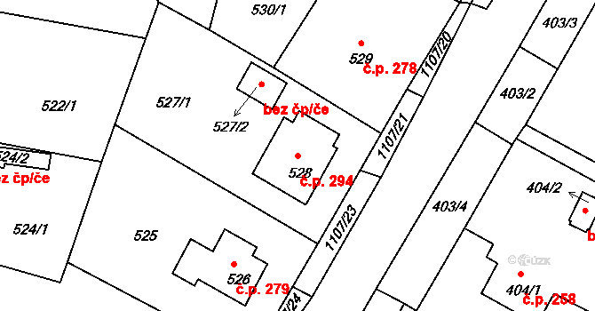 Štěnovice 294 na parcele st. 528 v KÚ Štěnovice, Katastrální mapa