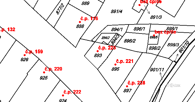 Lednice 225 na parcele st. 893 v KÚ Lednice na Moravě, Katastrální mapa