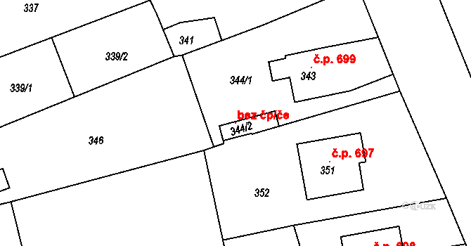 Buchlovice 99882612 na parcele st. 344/2 v KÚ Buchlovice, Katastrální mapa