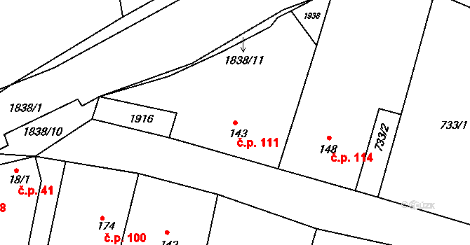 Nítkovice 111 na parcele st. 143 v KÚ Nítkovice, Katastrální mapa