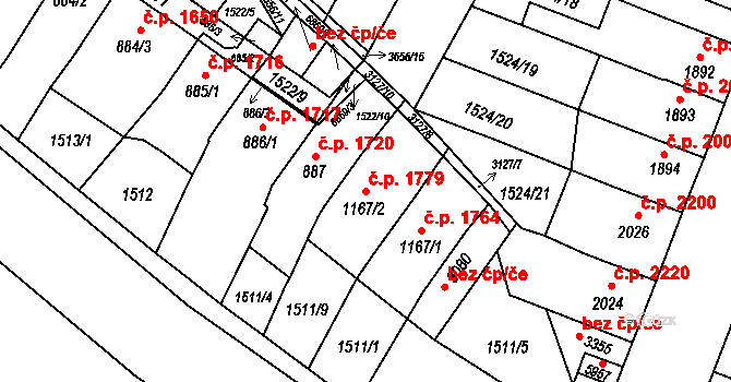 Kroměříž 1779 na parcele st. 1167/2 v KÚ Kroměříž, Katastrální mapa