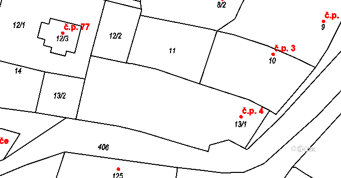 Lutotín 4, Bílovice-Lutotín na parcele st. 13/1 v KÚ Lutotín, Katastrální mapa