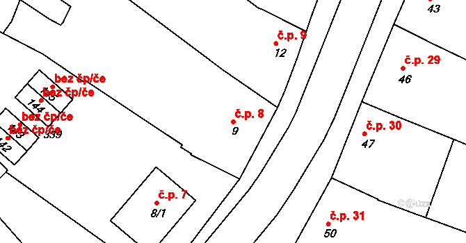 Hrdibořice 8 na parcele st. 9 v KÚ Hrdibořice, Katastrální mapa