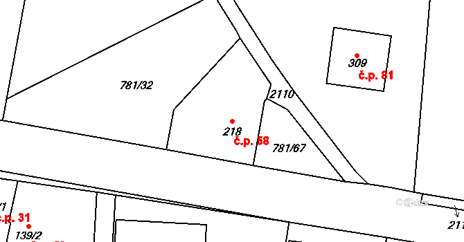 Jednov 58, Suchdol na parcele st. 218 v KÚ Suchdol u Konice, Katastrální mapa
