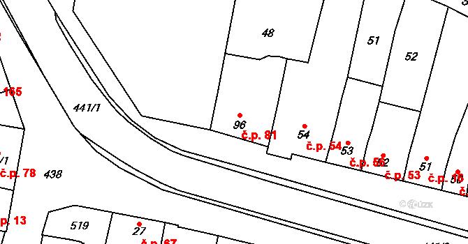 Víceměřice 81 na parcele st. 96 v KÚ Víceměřice, Katastrální mapa