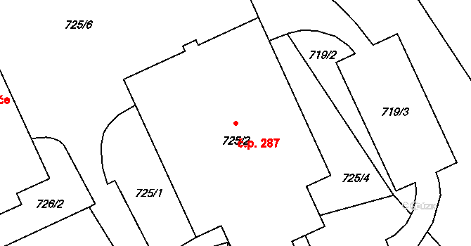 Bělotín 287 na parcele st. 725/2 v KÚ Bělotín, Katastrální mapa