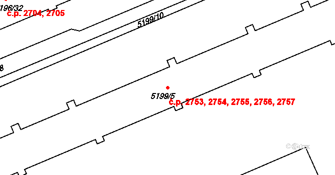 Přerov I-Město 2753,2754,2755,2756,, Přerov na parcele st. 5199/5 v KÚ Přerov, Katastrální mapa