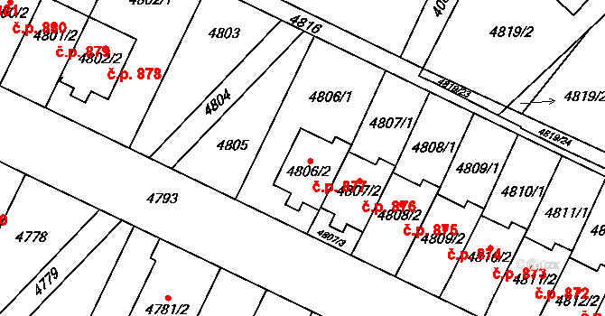 Žižkov 877, Kutná Hora na parcele st. 4806/2 v KÚ Kutná Hora, Katastrální mapa