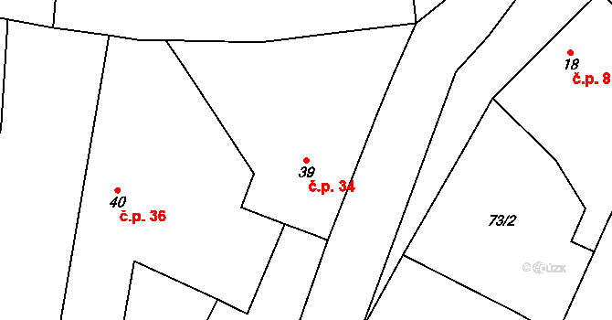 Horušice 34 na parcele st. 39 v KÚ Horušice, Katastrální mapa
