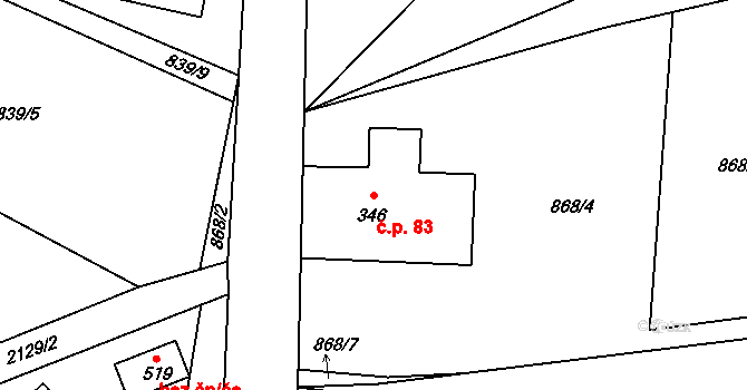 Alšovice 83, Pěnčín na parcele st. 346 v KÚ Alšovice, Katastrální mapa