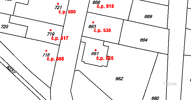 Ždánice 525 na parcele st. 661 v KÚ Ždánice, Katastrální mapa