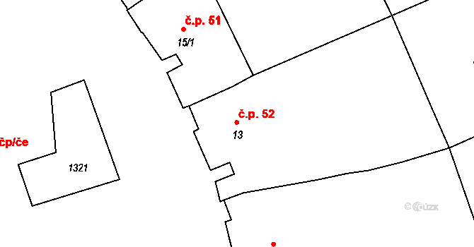 Rostěnice 52, Rostěnice-Zvonovice na parcele st. 13 v KÚ Rostěnice, Katastrální mapa