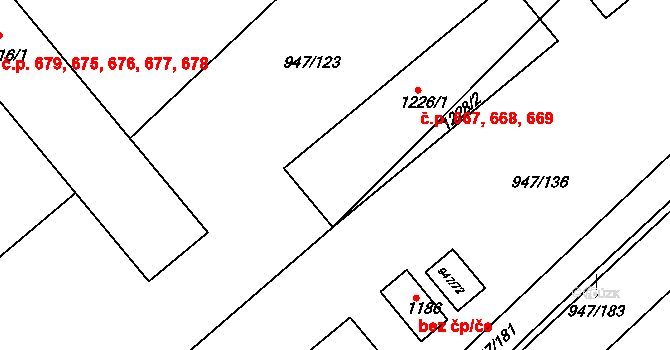 Dědice 667,668,669, Vyškov na parcele st. 1226/1 v KÚ Dědice u Vyškova, Katastrální mapa