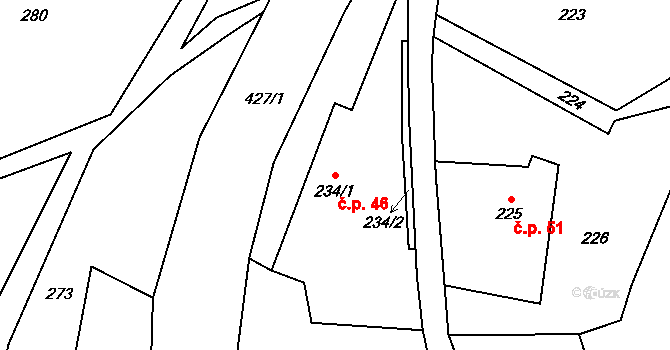 Ondřejov 46, Rýmařov na parcele st. 234/1 v KÚ Ondřejov u Rýmařova, Katastrální mapa
