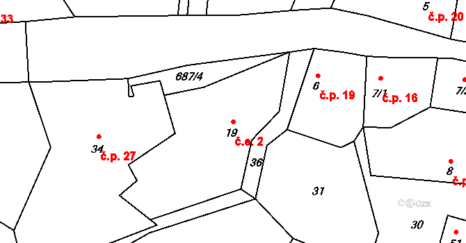 Sušetice 2, Sedlec-Prčice na parcele st. 19 v KÚ Sušetice, Katastrální mapa