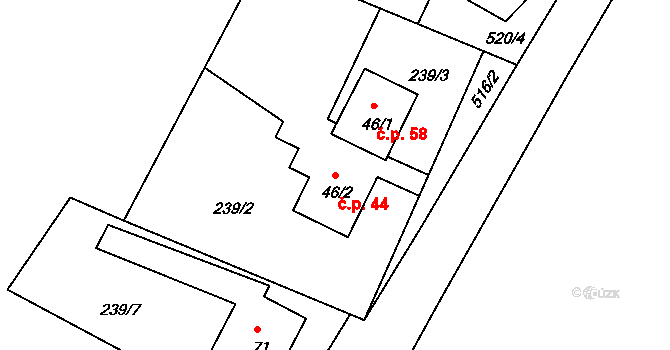 Horní Pole 44, Studená na parcele st. 46/2 v KÚ Horní Pole, Katastrální mapa