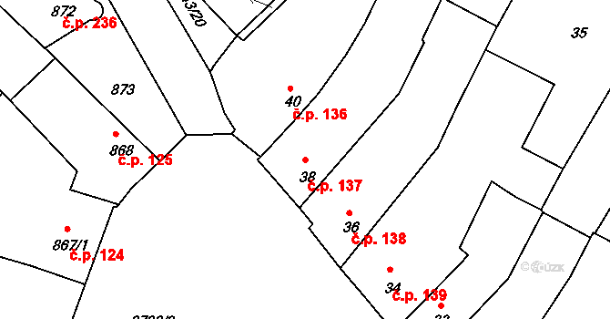 Dačice I 137, Dačice na parcele st. 38 v KÚ Dačice, Katastrální mapa