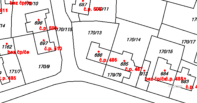 Košťany 486 na parcele st. 686 v KÚ Košťany, Katastrální mapa