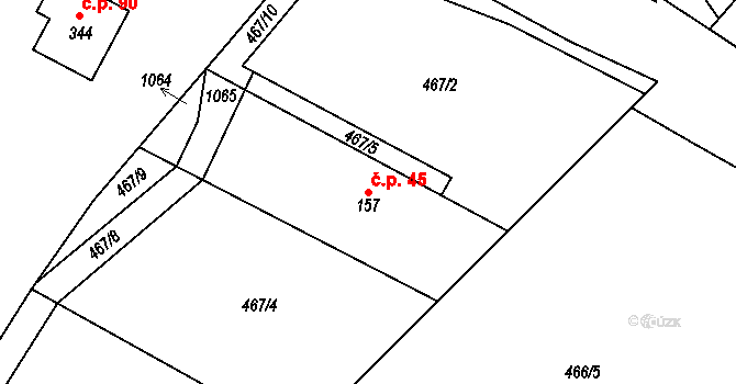 Chutnovka 45, Mírová pod Kozákovem na parcele st. 157 v KÚ Sekerkovy Loučky, Katastrální mapa