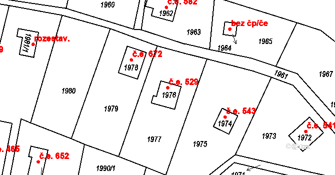 Rovina 529, Hlásná Třebaň na parcele st. 1976 v KÚ Hlásná Třebaň, Katastrální mapa