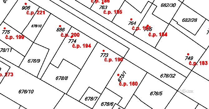 Chlumec nad Cidlinou III 190, Chlumec nad Cidlinou na parcele st. 773 v KÚ Chlumec nad Cidlinou, Katastrální mapa