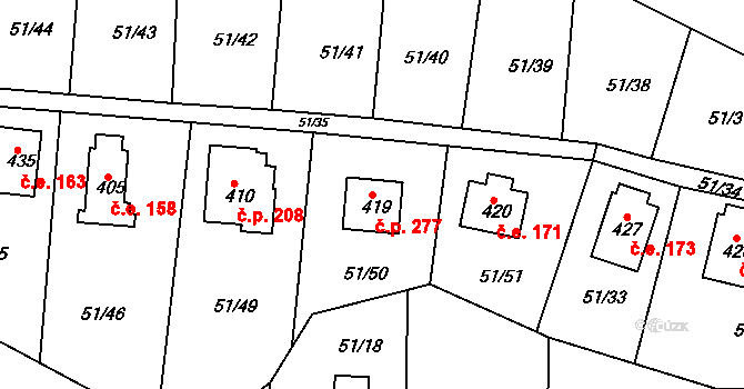 Nový Jáchymov 277 na parcele st. 419 v KÚ Nový Jáchymov, Katastrální mapa