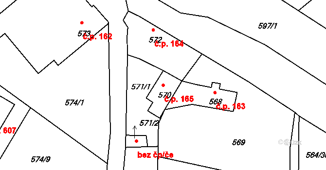 Poříčí 165, Boršov nad Vltavou na parcele st. 570 v KÚ Boršov nad Vltavou, Katastrální mapa