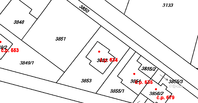 Mimoň I 634, Mimoň na parcele st. 3852 v KÚ Mimoň, Katastrální mapa