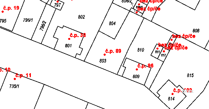 Mimoň V 89, Mimoň na parcele st. 803 v KÚ Mimoň, Katastrální mapa