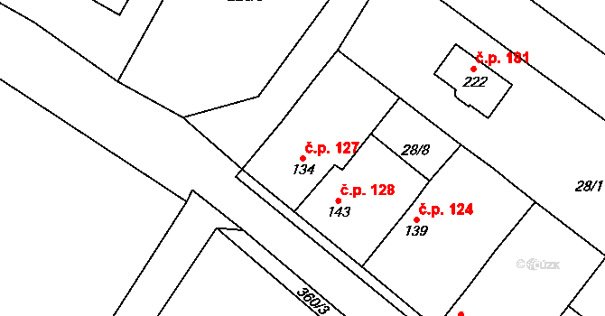 Keblice 127 na parcele st. 134 v KÚ Keblice, Katastrální mapa