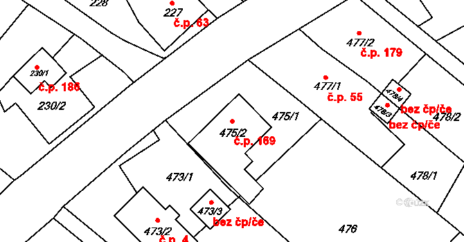 Vrbice 169, Bohumín na parcele st. 475/2 v KÚ Vrbice nad Odrou, Katastrální mapa